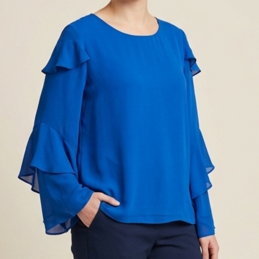 Worthington Royal Blue Long Sleeve Blouse with Ruffles XL